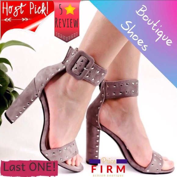 Glamvault Shoes - HP | "Sam" Gray Vegan Stud Column Heel